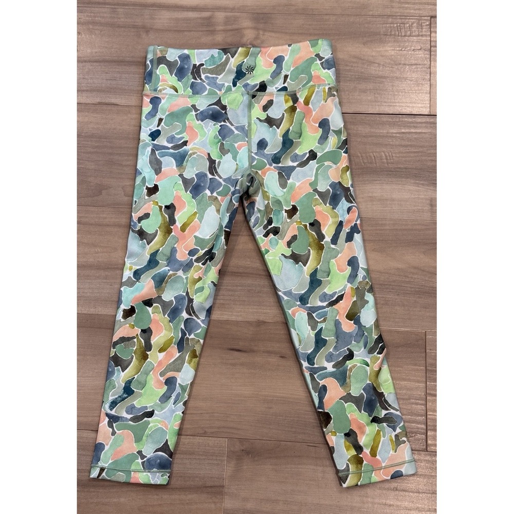 Athleta Girl High Rise Chit Chat Capri Leggings Green Abstract Size XL/14 - Picture 2 of 4